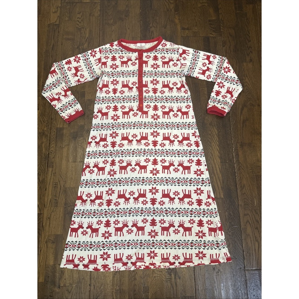 Hanna Andersson Nightgown XS Dear Deer Fair Isle 100% Organic Cotton Holiday EUC